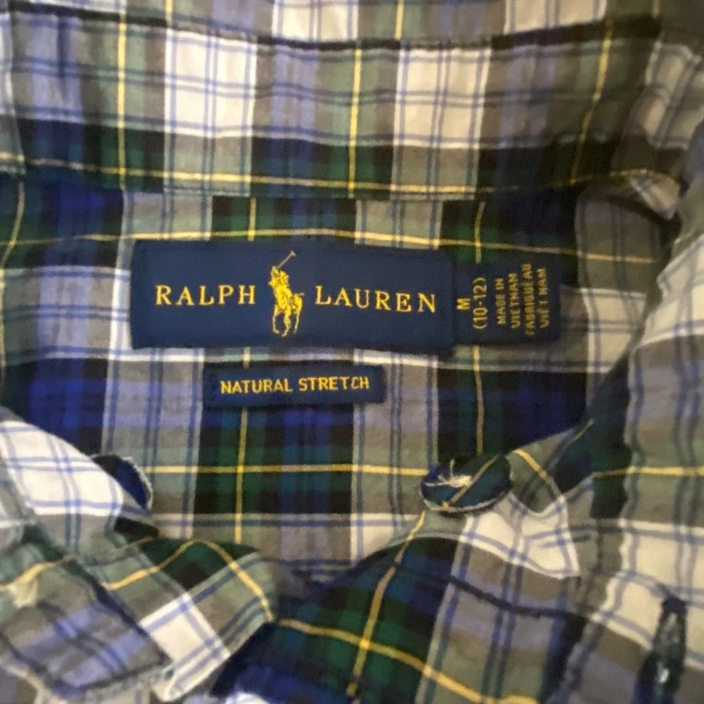 Ralph Lauren L/S Boys Shirt‎ M (10-12) Blue White Plaid Button Down L/S Oxford